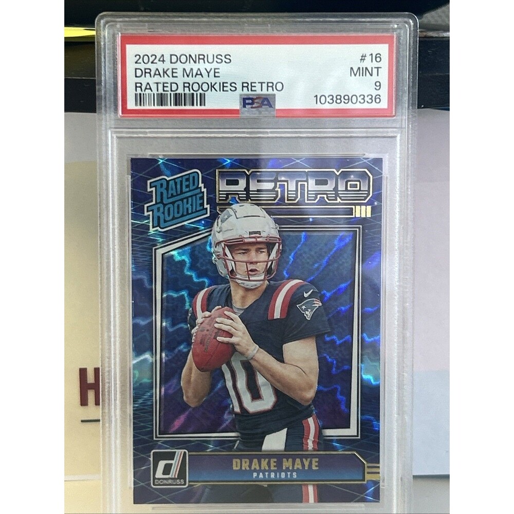 2024 Panini Donruss Rated Rookie Retro Drake Maye  PSA 9 Patriots Super Bowl MVP